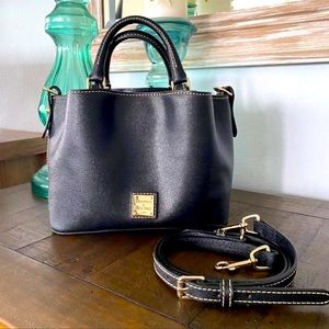 Dooney & Bourke Saffiano Mini Barlow All Black Satchel with Crossbody Strap